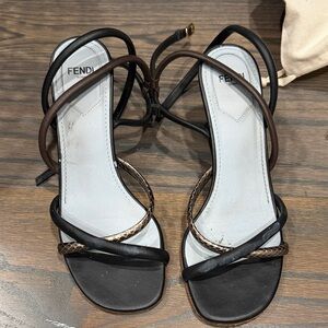 Fendi Black and Brown Strappy Heels